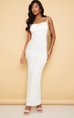 Tall Off White Textured Strappy Maxi Dress