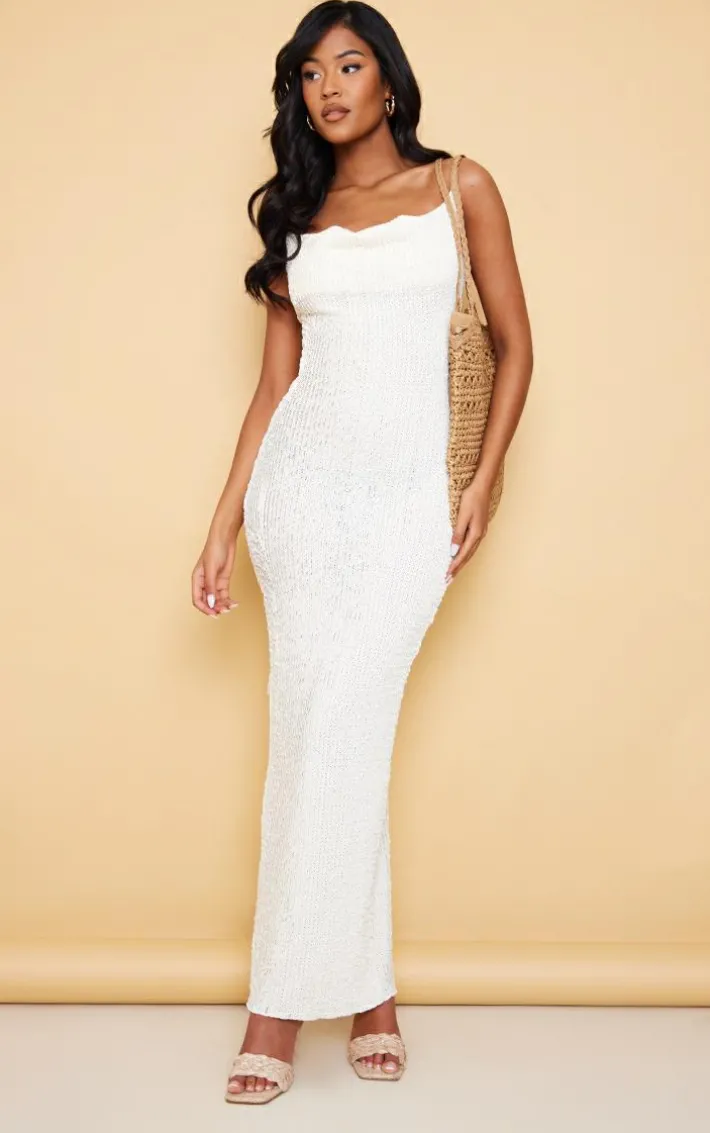 Tall Off White Textured Strappy Maxi Dress
