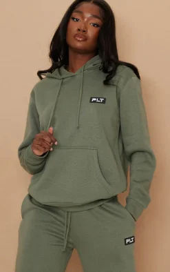 Tall Olive Badge Detailed Oversized Hoodie