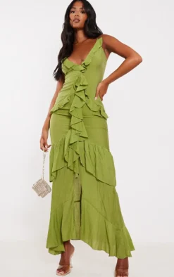 Tall Olive Frill Textured Maxi Dress