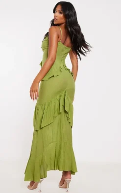 Tall Olive Frill Textured Maxi Dress