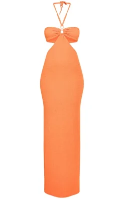 Tall Orange Textured Cut Out Detail Maxi Dress