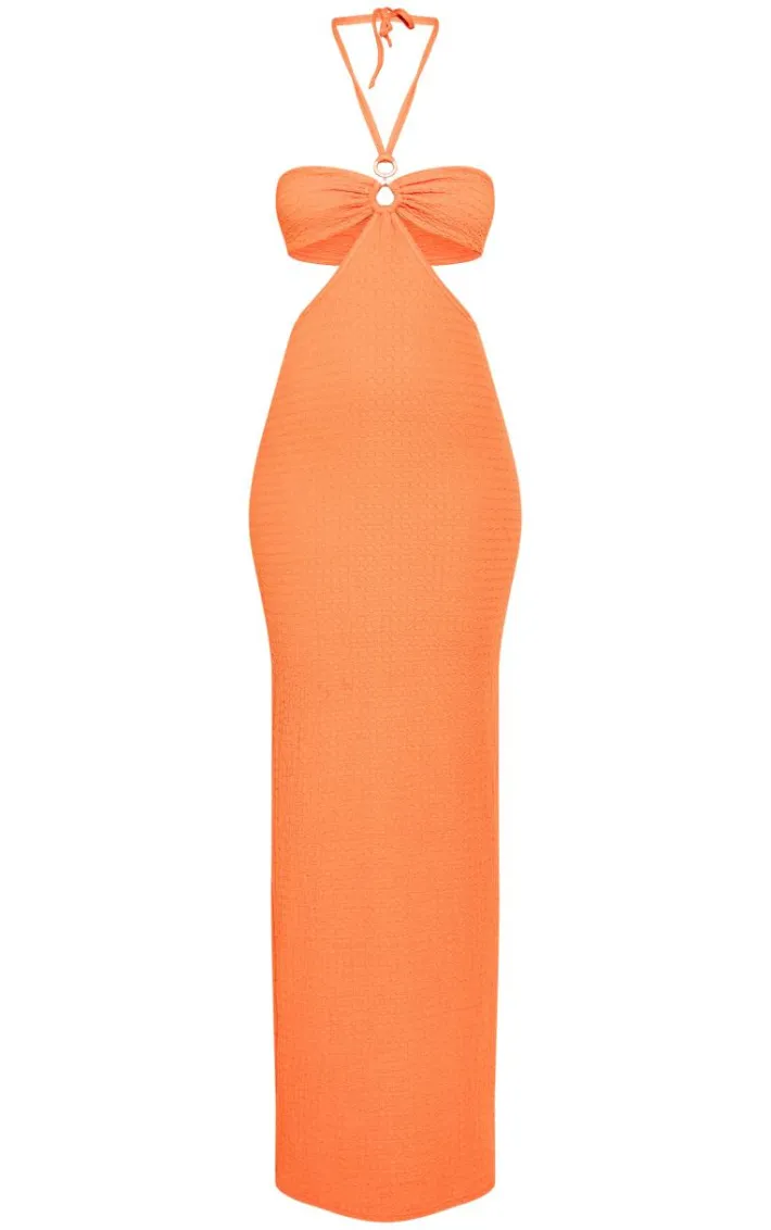 Tall Orange Textured Cut Out Detail Maxi Dress