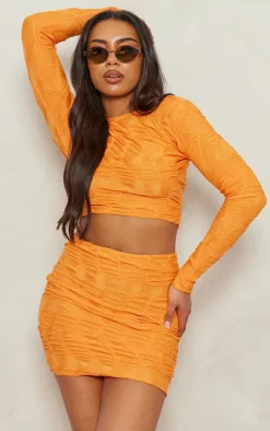 Tall Orange Textured Jersey Long Sleeve Backless Top