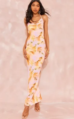 Tall Pink Floral Print Cowl Neck Maxi Dress