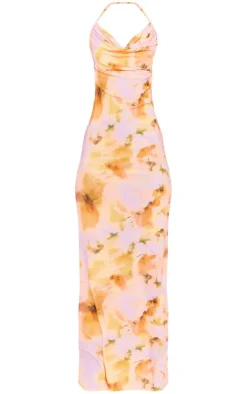 Tall Pink Floral Print Cowl Neck Maxi Dress