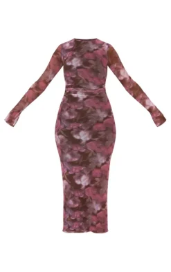 Tall Pink Floral Print Ruched Midaxi Dress