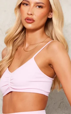 Tall Pink Ruched Detail Snatched Rib Bralette