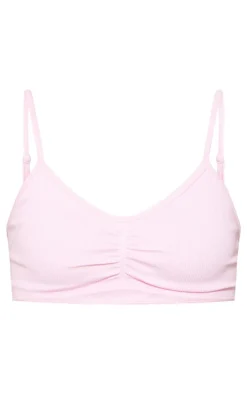 Tall Pink Ruched Detail Snatched Rib Bralette