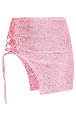 Tall Pink Sequin Detail Knitted Tie Side Skirt