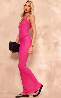 Tall Pink Sheer Knit Racer Maxi Dress