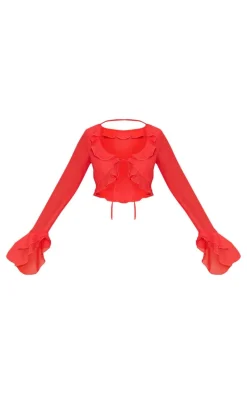 Tall Red Chiffon Frill Detail Tie Crop Top