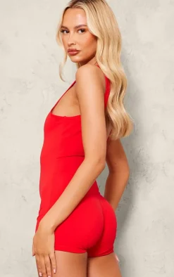 Tall Red Snatched Sculpt Open Back Romper