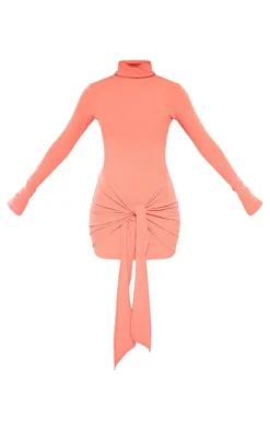 Tall Rust Rib Tie Front Detail Dress