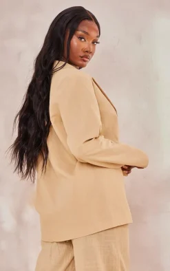 Tall Sand Linen Look Oversized Blazer
