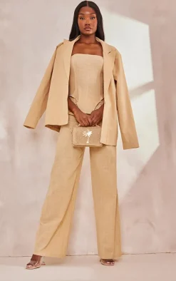 Tall Sand Linen Look Oversized Blazer