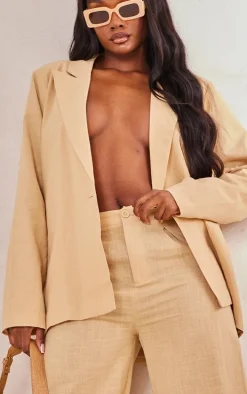 Tall Sand Linen Look Oversized Blazer