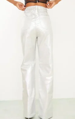 Tall Silver Metallic High Waist Straight Leg Jeans