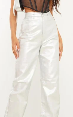 Tall Silver Metallic High Waist Straight Leg Jeans