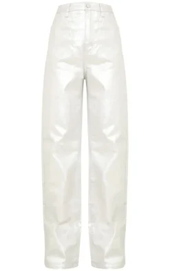 Tall Silver Metallic High Waist Straight Leg Jeans