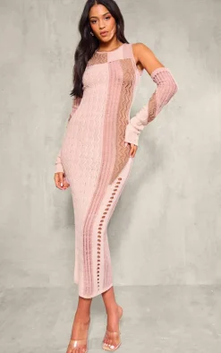 Tall Stone Knit Midi Dress With Matching Sleeves