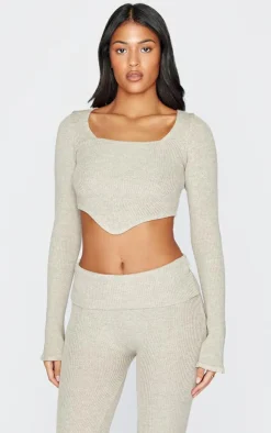 Tall Stone Knitted Long Sleeve Corset Top