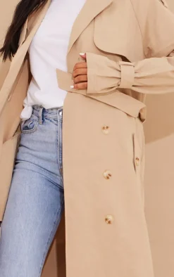 Tall Stone Panel Detail Belted Trench Coat