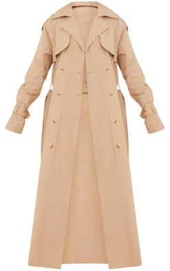 Tall Stone Panel Detail Belted Trench Coat