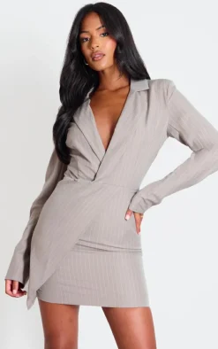 Tall Stone Pinstripe Plunge Blazer Dress