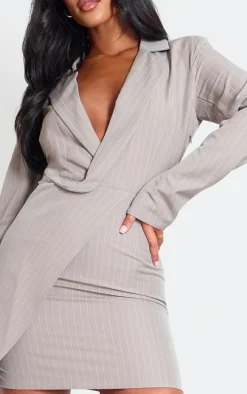 Tall Stone Pinstripe Plunge Blazer Dress