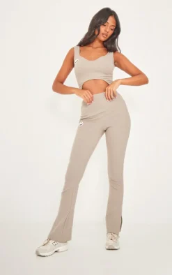 Tall Stone Ribbed Logo Cut Out Detail Crop Top