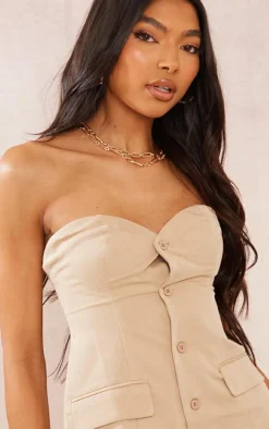 Tall Taupe Button Up Front Corset Top