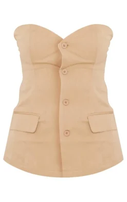 Tall Taupe Button Up Front Corset Top