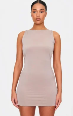 Tall Taupe Double Layer Twist Cut Out Back Mini Dress