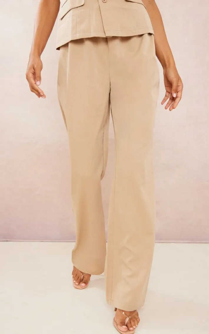 Tall Taupe Elasticated Waist Wide Leg Pants