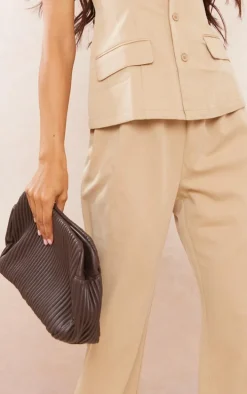 Tall Taupe Elasticated Waist Wide Leg Pants