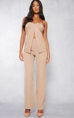 Tall Taupe Elasticated Wide Leg Pants