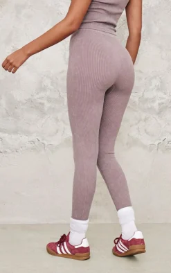 Tall Taupe Faded Snatched Rib Leggings