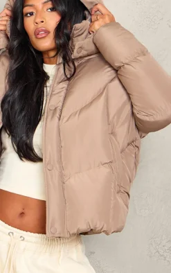 Tall Taupe Oversized Curved Panel Wadded Puffer Jacket