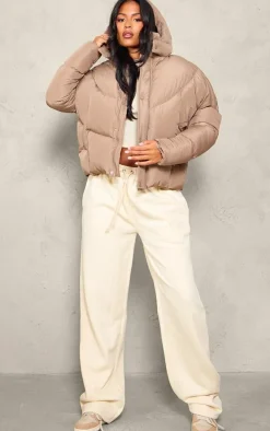 Tall Taupe Oversized Curved Panel Wadded Puffer Jacket
