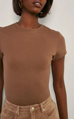 Tall Taupe Premium Cotton Cap Sleeve Fitted Bodysuit