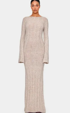Tall Taupe Rib Knit Open Back Maxi Dress