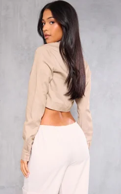 Tall Taupe Twist Front Detail Long Sleeve Top