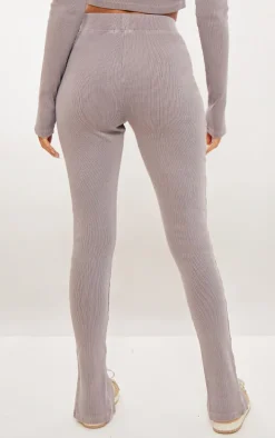 Tall Taupe Washed Ribbed Split Hem Pants