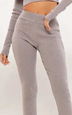 Tall Taupe Washed Ribbed Split Hem Pants