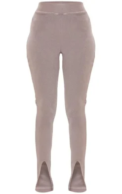 Tall Taupe Washed Ribbed Split Hem Pants
