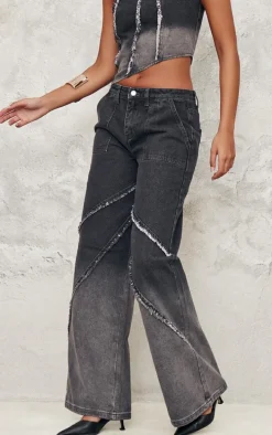 Tall Vintage Black Wash Low Rise Raw Seam Detail Wide Leg Jeans