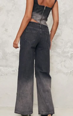 Tall Vintage Black Wash Low Rise Raw Seam Detail Wide Leg Jeans