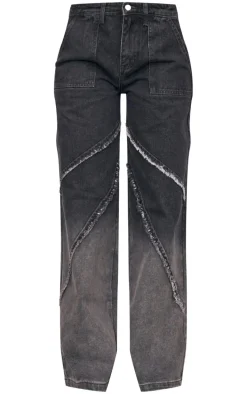 Tall Vintage Black Wash Low Rise Raw Seam Detail Wide Leg Jeans