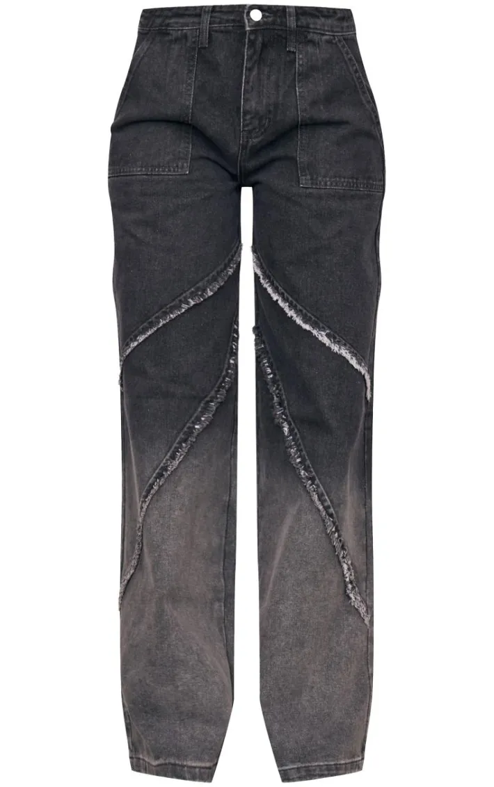 Tall Vintage Black Wash Low Rise Raw Seam Detail Wide Leg Jeans